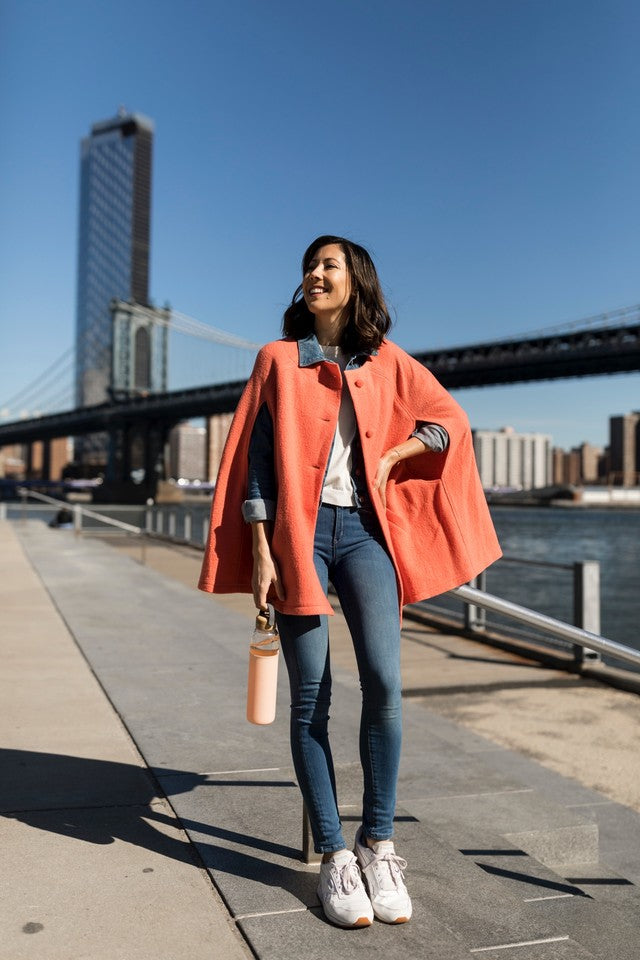 Giulia Wool Cape — coral — Marta Scarampi