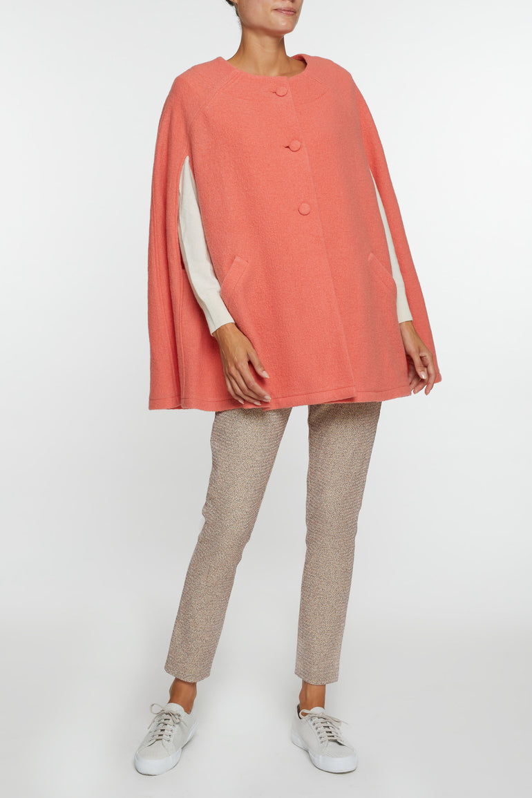 Giulia Wool Cape — coral — Marta Scarampi